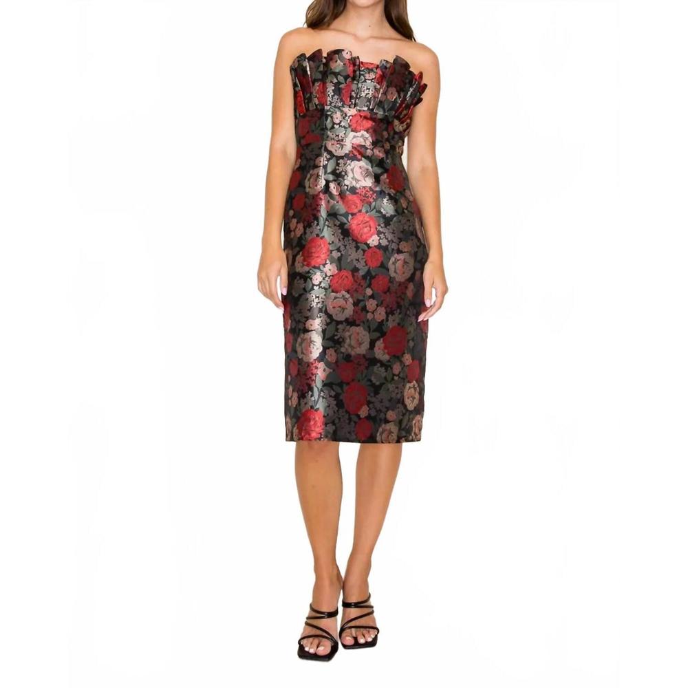 NEW B.RIGHT h-line ruffled tube midi dress in multi